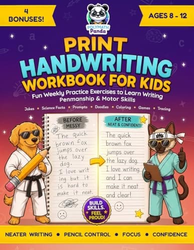 Print Handwriting Workbook for Kids 8-12 book cover